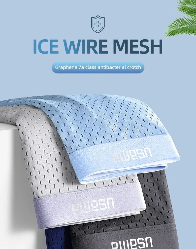 Mens Ice Silk Boxer Shorts Breathable Mesh Underwear Plus Size 4-Pack - QHA UK