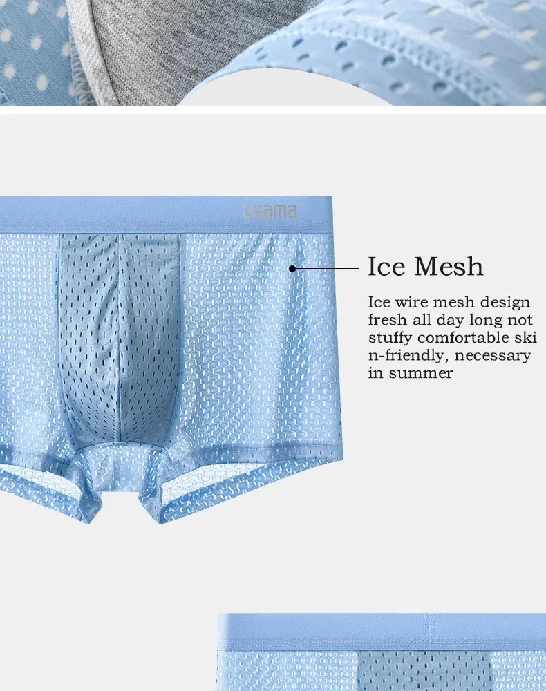 Mens Ice Silk Boxer Shorts Breathable Mesh Underwear Plus Size 4-Pack - QHA UK