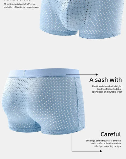 Mens Ice Silk Boxer Shorts Breathable Mesh Underwear Plus Size 4-Pack - QHA UK