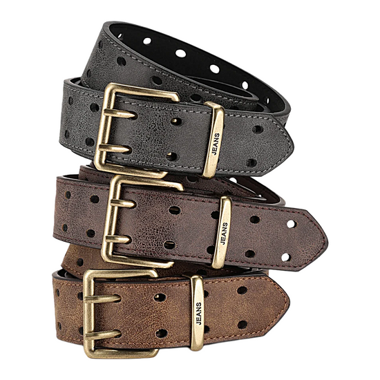 Unisex Western PU Leather Belt Retro Cowboy Buckle Jeans Waist Black B - QHA UK