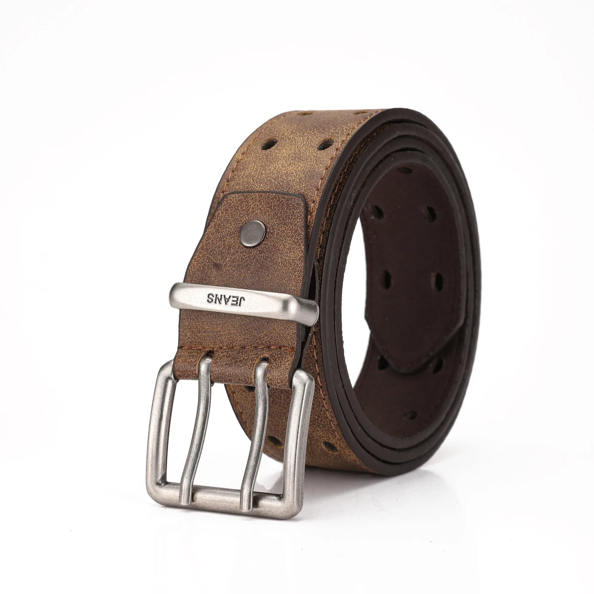 Unisex Western PU Leather Belt Retro Cowboy Buckle Jeans Waist Black B - Buckle Detail - QHA UK