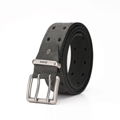 Unisex Western PU Leather Belt Retro Cowboy Buckle Jeans Waist Black B - Buckle Detail - QHA UK