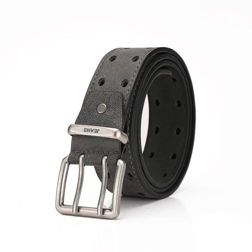 Unisex Western PU Leather Belt Retro Cowboy Buckle Jeans Waist Black B - Buckle Detail - QHA UK