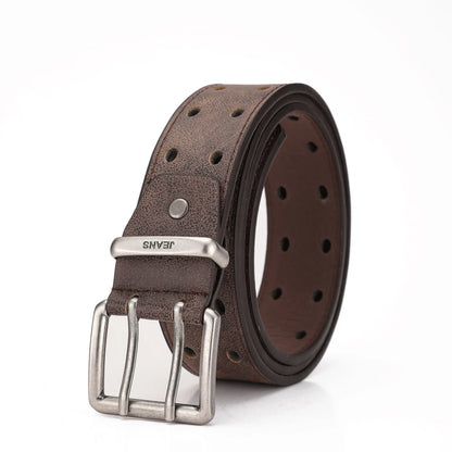 Unisex Western PU Leather Belt Retro Cowboy Buckle Jeans Waist Black B - Buckle Detail - QHA UK