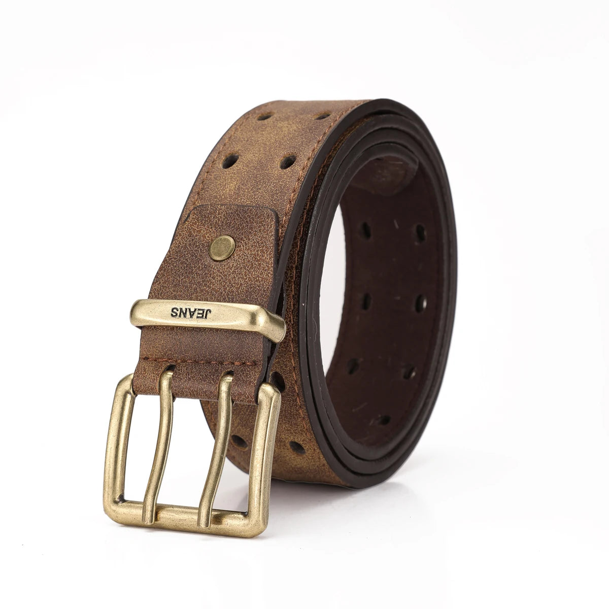 Unisex Western PU Leather Belt Retro Cowboy Buckle Jeans Waist Black B - Buckle Detail - QHA UK