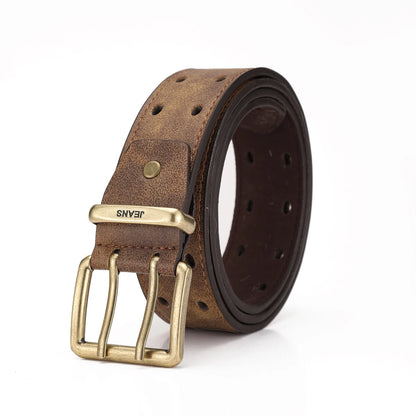 Unisex Western PU Leather Belt Retro Cowboy Buckle Jeans Waist Black B - Buckle Detail - QHA UK