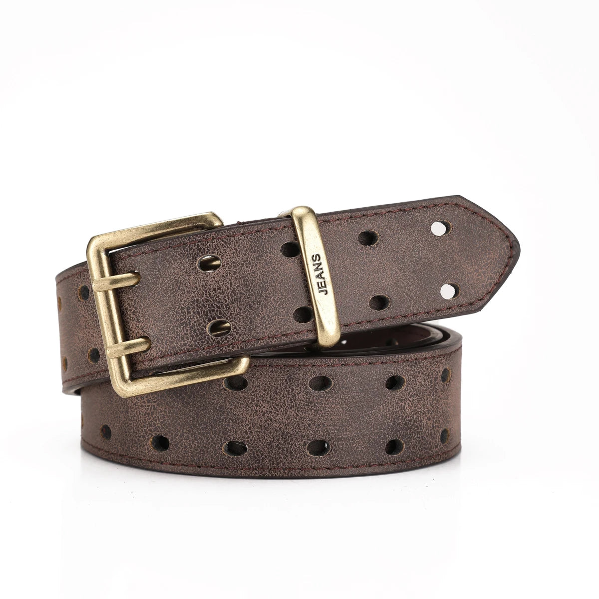 Unisex Western PU Leather Belt Retro Cowboy Buckle Jeans Waist Black B - Buckle Detail - QHA UK
