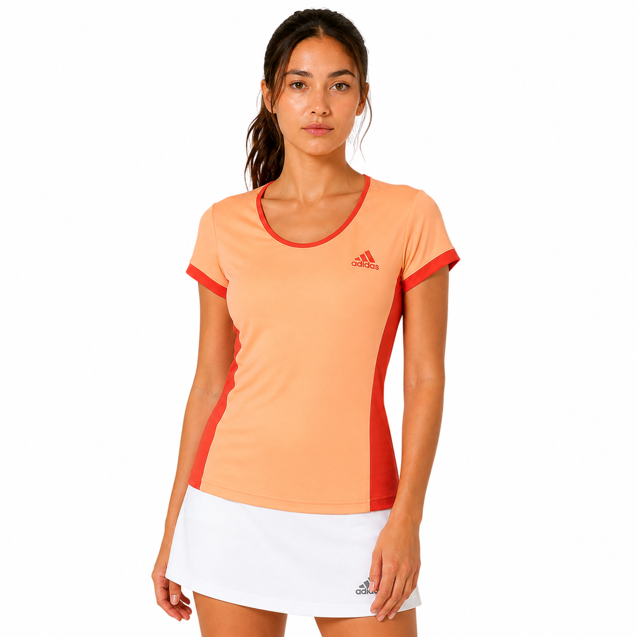 Adidas Womens Court T-Shirt Orange Brisol Gym Tennis Sports Top - QHA UK