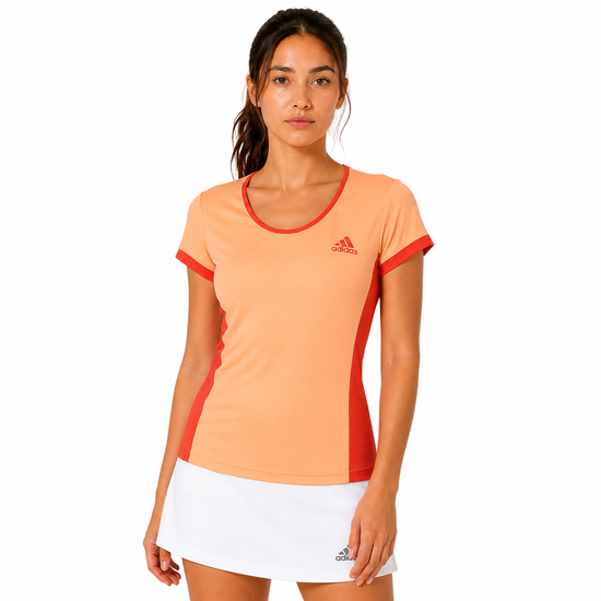 Adidas Womens Court T-Shirt Orange Brisol Gym Tennis Sports Top - QHA UK