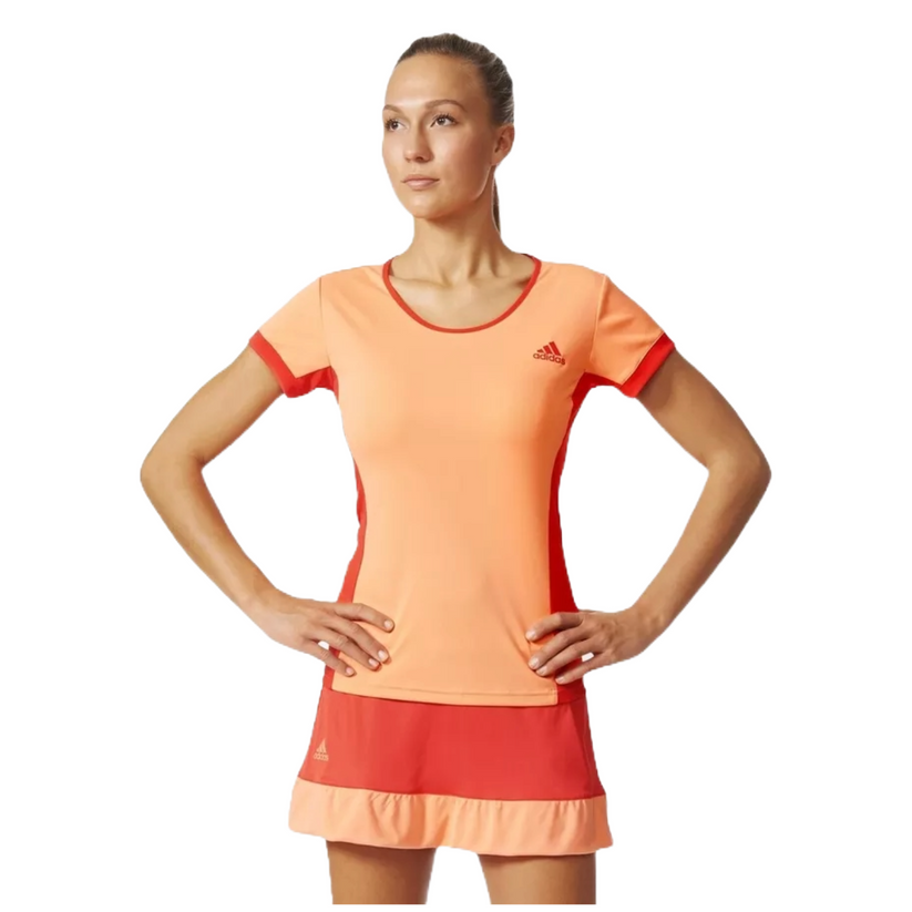 Adidas Womens Court T-Shirt Orange Brisol Gym Tennis Sports Top - QHA UK