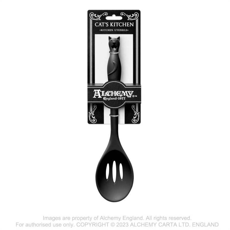 Alchemy Gothic Slotted Spoon Black Cat Silicone - QHA UK