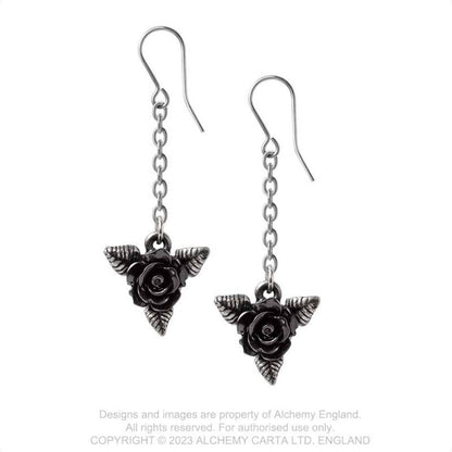 Alchemy Gothic Earrings Black Rose Droppers - QHA UK