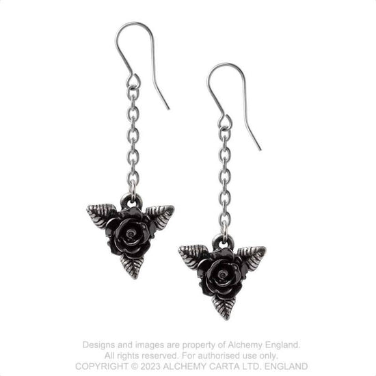 Alchemy Gothic Earrings Black Rose Droppers - QHA UK