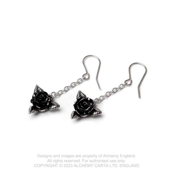 Alchemy Gothic Earrings Black Rose Droppers - QHA UK