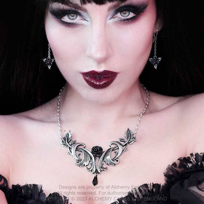 Alchemy Gothic Earrings Black Rose Droppers - QHA UK