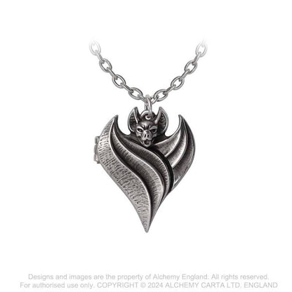 Alchemy Gothic Necklace Darken Heart Pewter Locket Pendant - Front View - QHA UK