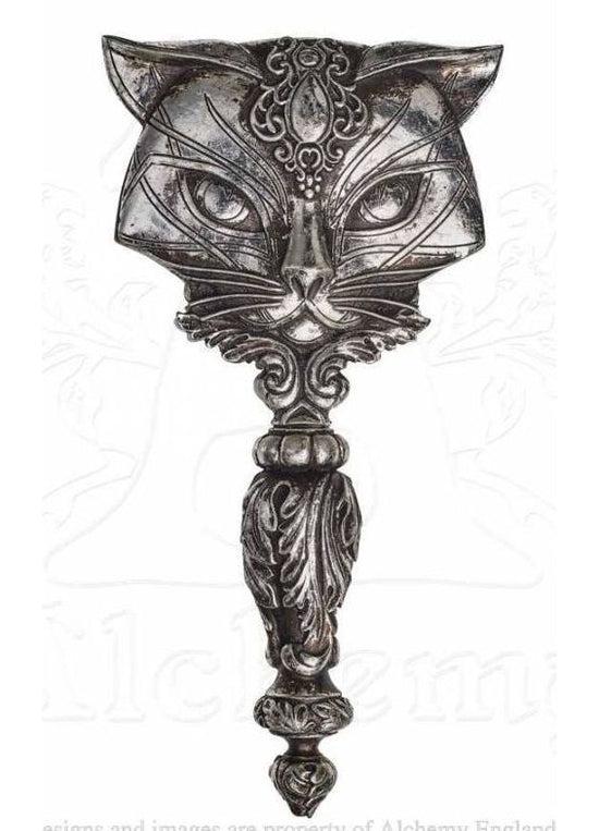 Alchemy Gothic Mirror Sacred Cat Hand Silver Bastet Egyptian Cat Décor - QHA UK