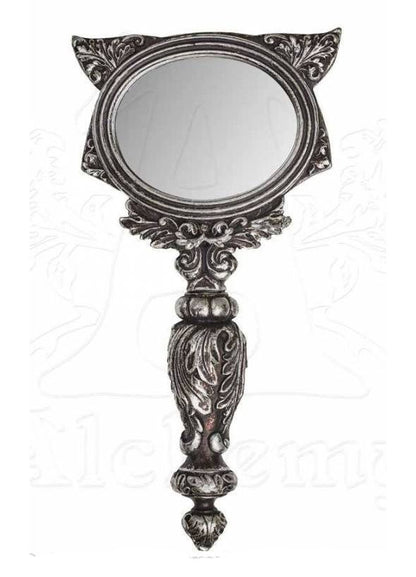 Alchemy Gothic Mirror Sacred Cat Hand Silver Bastet Egyptian Cat Décor - QHA UK