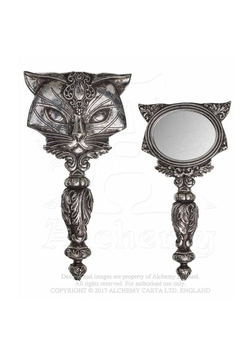 Alchemy Gothic Mirror Sacred Cat Hand Silver Bastet Egyptian Cat Décor - QHA UK