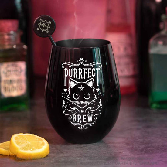 Alchemy Gothic Tumbler Purrfect Brew Stemless Glass - QHA UK