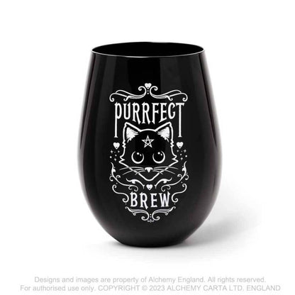 Alchemy Gothic Tumbler Purrfect Brew Stemless Glass - Front View - QHA UK