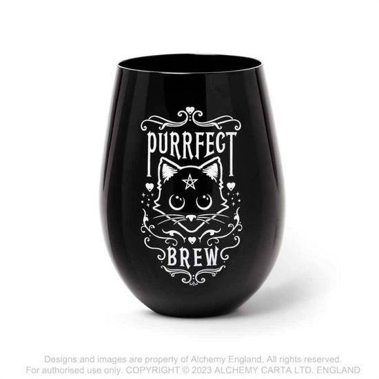 Alchemy Gothic Tumbler Purrfect Brew Stemless Glass - Front View - QHA UK