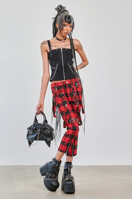 Banned Alternative Women's Trousers Nocturne Buckle Red Tartan UK 8-22 - QHA UK