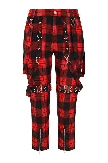 Banned Alternative Women's Trousers Nocturne Buckle Red Tartan UK 8-22 - Buckle Detail - QHA UK