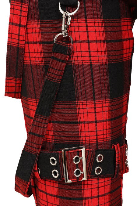 Banned Alternative Women's Trousers Nocturne Buckle Red Tartan UK 8-22 - Buckle Detail - QHA UK