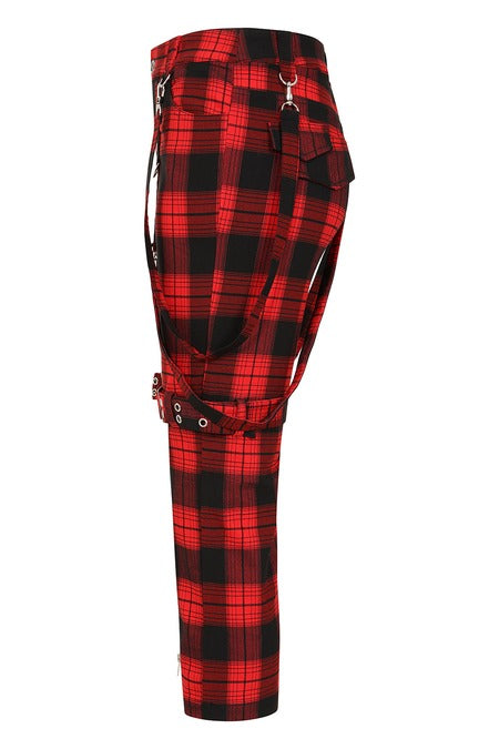 Banned Alternative Women's Trousers Nocturne Buckle Red Tartan UK 8-22 - Buckle Detail - QHA UK