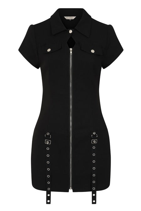 Banned Alternative Dress Tartan Night Zip UK 8-22 - Zip Detail - QHA UK