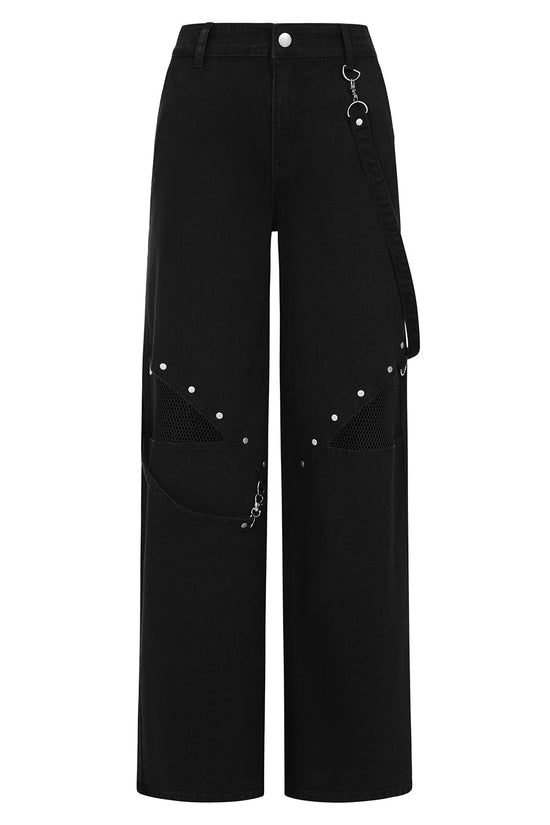 Banned Apparel Women's Industrial Wide-Leg Trousers Cinder Mesh Panel - QHA UK