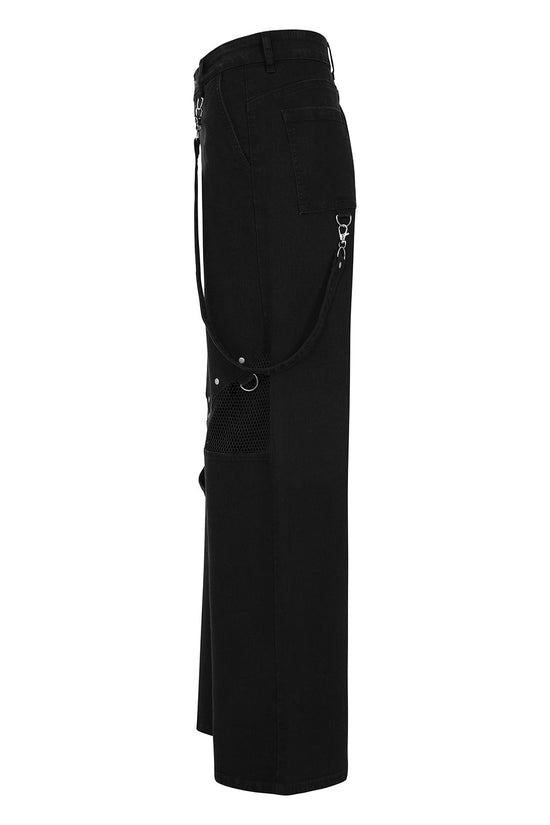 Banned Apparel Women's Industrial Wide-Leg Trousers Cinder Mesh Panel - QHA UK