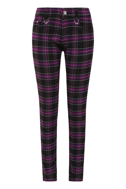 Banned Apparel Women's Trousers Forever Yours Low-Rise Skinny Tartan - QHA UK
