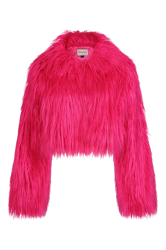 Banned Apparel Vest Top Glacia Hot Pink Faux Fur Jacket UK 8-18 - QHA UK