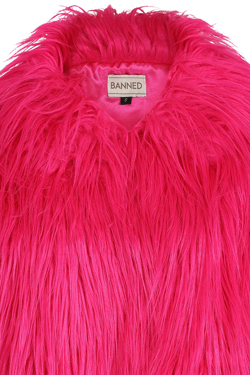 Banned Apparel Vest Top Glacia Hot Pink Faux Fur Jacket UK 8-18 - QHA UK