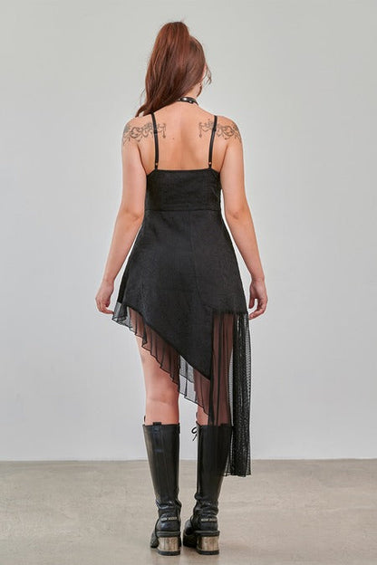 Banned Apparel Gothic Dress Asymmetric Mesh Hem Black UK 8-22 - QHA UK