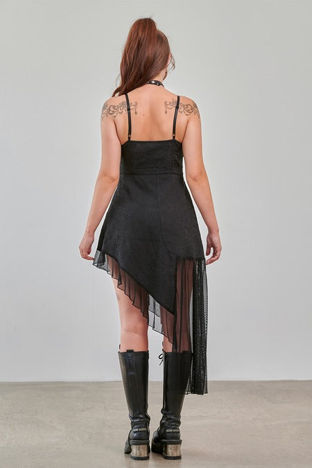 Banned Apparel Gothic Dress Asymmetric Mesh Hem Black UK 8-22 - QHA UK