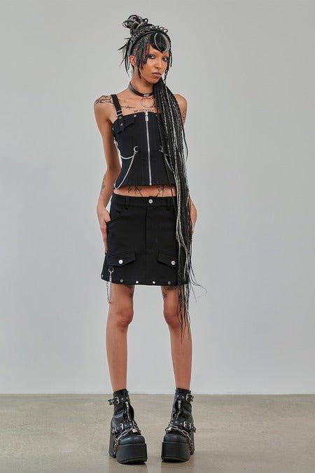 Banned Apparel Gothic Cargo Skirt Black Zip-Off UK 8-22 - Zip Detail - QHA UK
