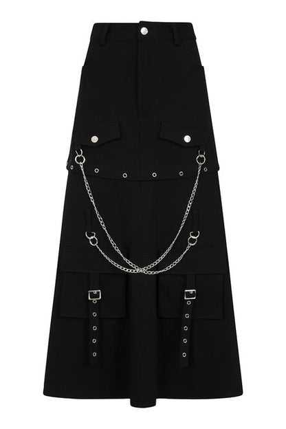 Banned Apparel Gothic Cargo Skirt Black Zip-Off UK 8-22 - Zip Detail - QHA UK