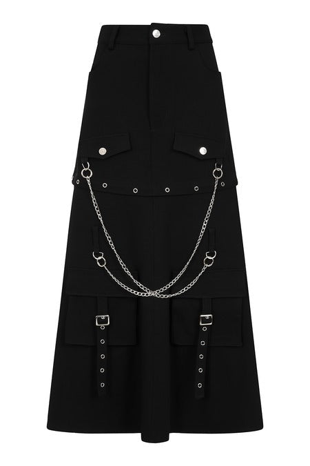 Banned Apparel Gothic Cargo Skirt Black Zip-Off UK 8-22 - Zip Detail - QHA UK