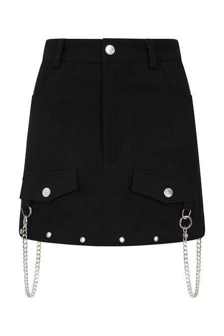 Banned Apparel Gothic Cargo Skirt Black Zip-Off UK 8-22 - Zip Detail - QHA UK