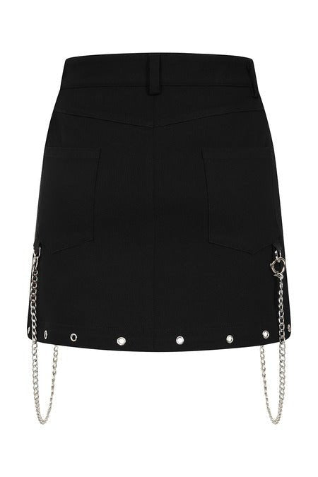 Banned Apparel Gothic Cargo Skirt Black Zip-Off UK 8-22 - Zip Detail - QHA UK