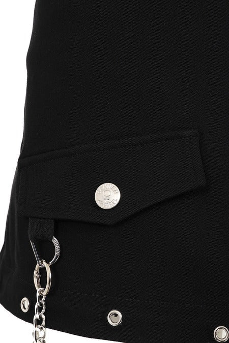 Banned Apparel Gothic Cargo Skirt Black Zip-Off UK 8-22 - Zip Detail - QHA UK