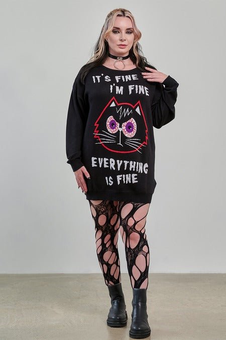Banned Apparel Women's Gothic Jumper Dress Black Oversized Knit - QHA UK