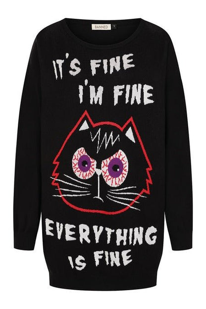 Banned Apparel Women's Gothic Jumper Dress Black Oversized Knit - QHA UK