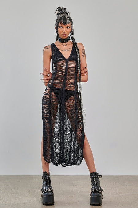 Banned Apparel Gothic Dress Mesh Distressed Black UK 10-18 - QHA UK
