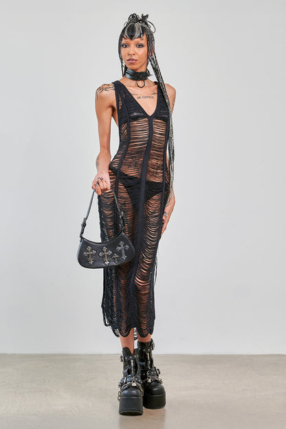 Banned Apparel Gothic Dress Mesh Distressed Black UK 10-18 - QHA UK