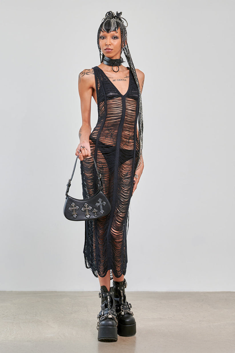 Banned Apparel Gothic Dress Mesh Distressed Black UK 10-18 - QHA UK