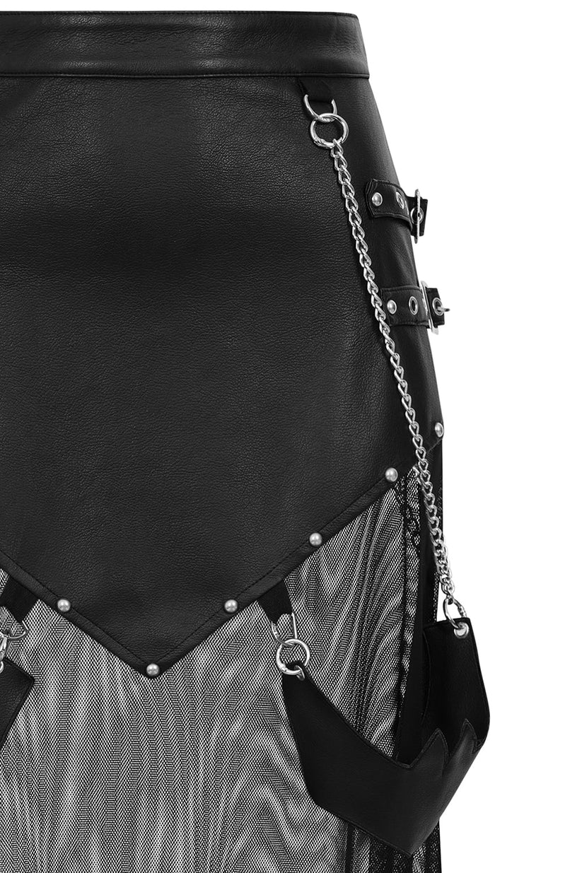 Banned Apparel Skirt Lamia Faux Leather and Mesh Black UK 8-18 - QHA UK